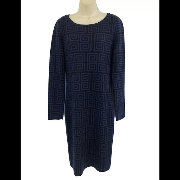 Alice + Olivia Nadia Black Blue Greek Key Sweater Dress L - Picture 1 of 7
